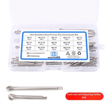 150 komada cotter pins od nehrđajućeg čelika 304, GB91 standard, u kutiji, bez obrade površine
