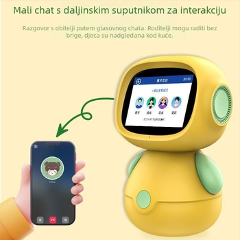 Obrazovno-interaktivni robot s glasovnim dijalogom — učenje kroz priče i pjesmice, LCD zaslon, prepoznavanje govora, glazba, emocionalna interakcija; baterijsko napajanje, za uzrast 7–14 godina.
