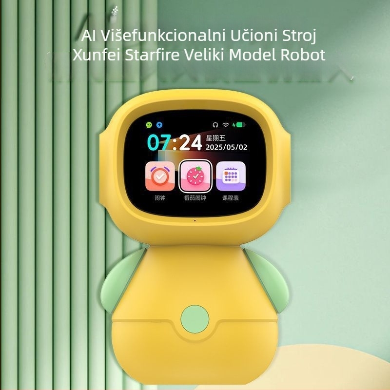 Obrazovno-interaktivni robot s glasovnim dijalogom — učenje kroz priče i pjesmice, LCD zaslon, prepoznavanje govora, glazba, emocionalna interakcija; baterijsko napajanje, za uzrast 7–14 godina.