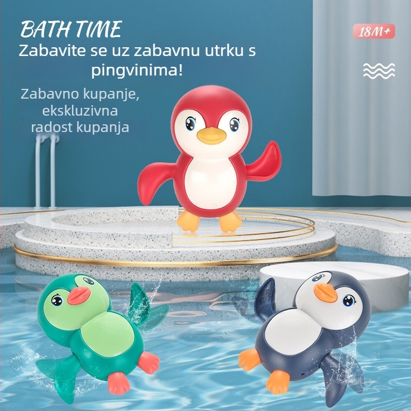 Dječja vodena igračka za kupanje u obliku pingvina s navijajućim mehanizmom (Materijal: Plastika; Mehanizam: Navijajući; Dobna skupina: 0–3 godine)