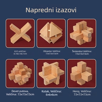 Drveni Kong Ming/Luban lock – edukativni puzzle s devet lanaca, u kutiji za poklon