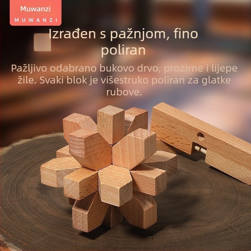 Drveni Kong Ming/Luban lock – edukativni puzzle s devet lanaca, u kutiji za poklon