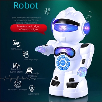 T1 pametni robot za rano obrazovanje s pričama i multifunkcionalnim autom • Materijal: ABS • Napajanje: baterije • Uzrast: 4–6 godina • Funkcije: električno, bljeskanje, glazba/zvuk