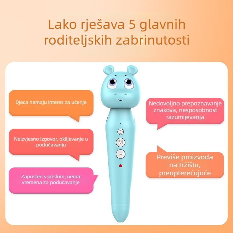 Naughty Boy pero za čitanje na dodir za djecu – uređaj za rano obrazovanje, 4–8 GB memorije, snimanje, punjivo, preuzimanje, glazba