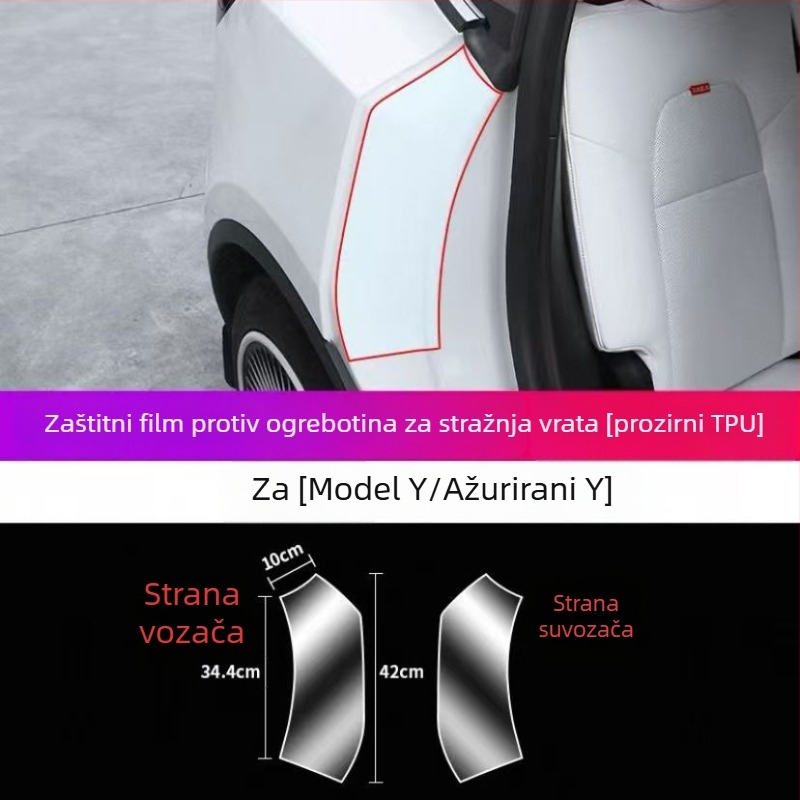 TPU zaštitna folija za unutarnja stražnja vrata Tesla Model Y i Model 3, nevidljivi omotač, 2-godišnja garancija