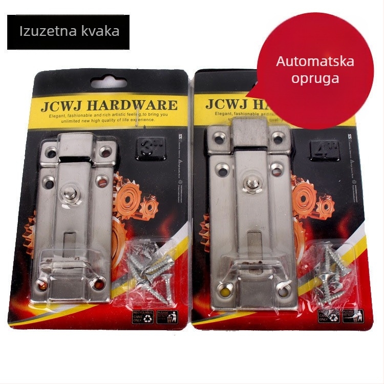 Nerđajući čelični zasun s gumbom i oprugom, za namještaj, vrata i prozore, kvadratnog oblika