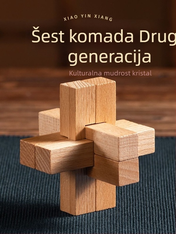 Luban Lock / Kong Ming Lock puzzle, šest dijelova, od bukovog drveta, visoka težina, mozgalica za odrasle i djecu, komplet