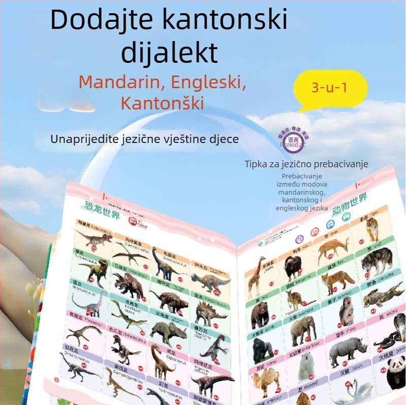Govorljiva rana edukativna priča mašina za djecu 4–6 godina — trojezično učenje, ABS materijal, bez memorije, litijska baterija, kabel za podatke, u kutiji
