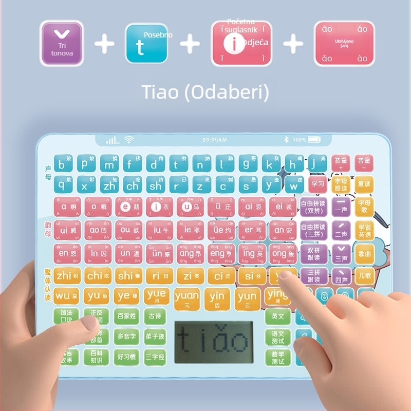 Dječji tablet za čitanje s Pinyinom – obrazovno igralište s glazbenom funkcijom, plastično kućište, memorija do 1 GB, za dob 4–6 godina