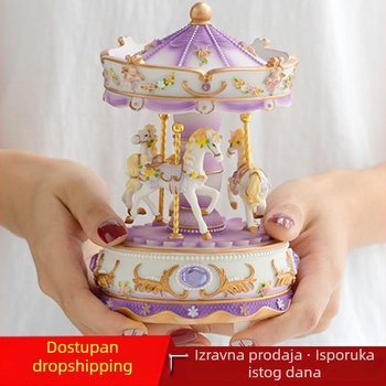 Glazbeni karusel kutija sa svjetlima — prirodna smola, pastoralni stil, obrada smole, tisk logotipa