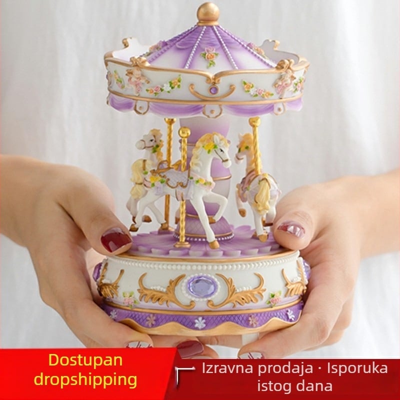 Glazbeni karusel kutija sa svjetlima — prirodna smola, pastoralni stil, obrada smole, tisk logotipa