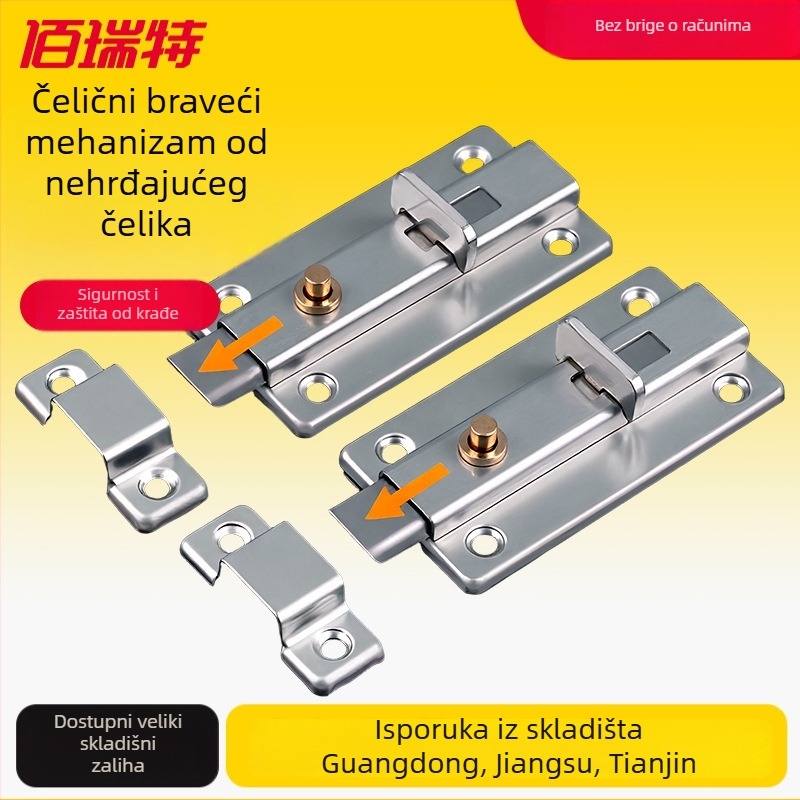 Držač vrata od nehrđajućeg čelika s automatskim oprugom; za unutarnja vrata (soba i WC) – specifikacije: (materijal: nehrđajući čelik; mehanizam: automatska opruga; funkcija: sigurnost; primjena: unutarnja vrata)