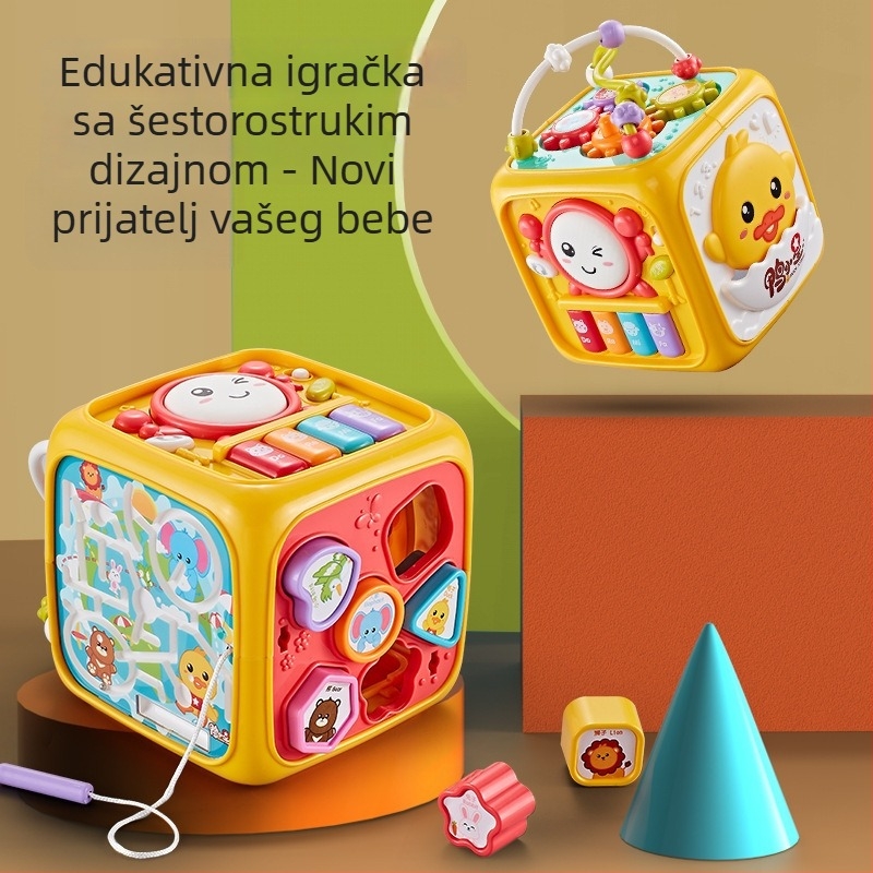 Yanuo Zhicubic Višefunkcionalni šesterostranični bubanj i puzzle igračka za ranu edukaciju — glazba, dodir, roditeljsko-dijete interakcija, plastika, napajanje baterijama, za djecu od 0 do 3 godine