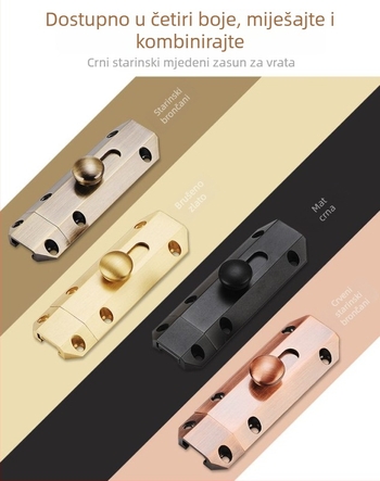 Debela bakrena zasuna za površinsku montažu na drvena vrata, crna antik bakrena završna obrada, cijeli bakreni zasun za vrata, zaštita od krađe