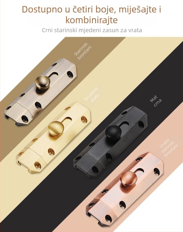 Debela bakrena zasuna za površinsku montažu na drvena vrata, crna antik bakrena završna obrada, cijeli bakreni zasun za vrata, zaštita od krađe