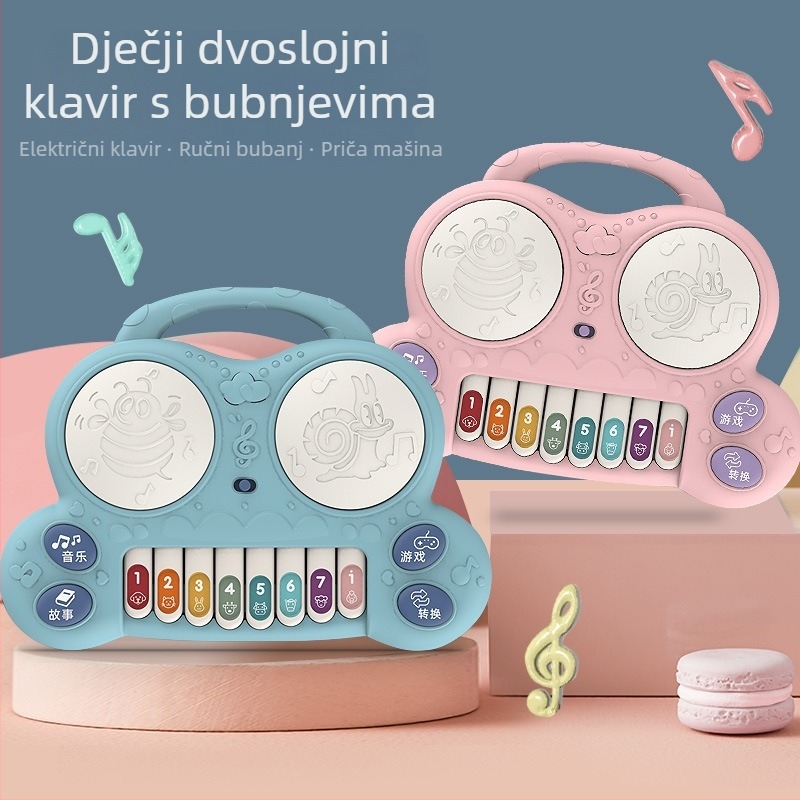 Dječja višenamjenska telefonska bubnjarska igračka za priču i glazbu, plastična, napajanje baterijama, bez memorije, za djecu 0–3 godine