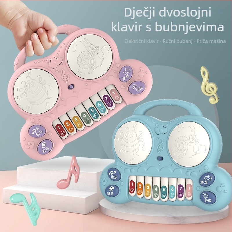 Dječja višenamjenska telefonska bubnjarska igračka za priču i glazbu, plastična, napajanje baterijama, bez memorije, za djecu 0–3 godine