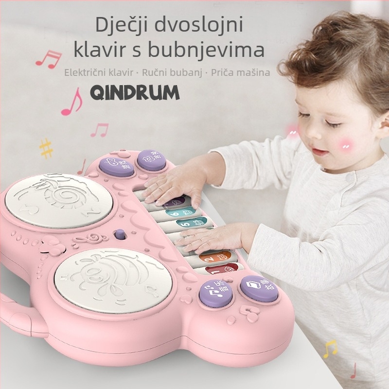 Dječja višenamjenska telefonska bubnjarska igračka za priču i glazbu, plastična, napajanje baterijama, bez memorije, za djecu 0–3 godine