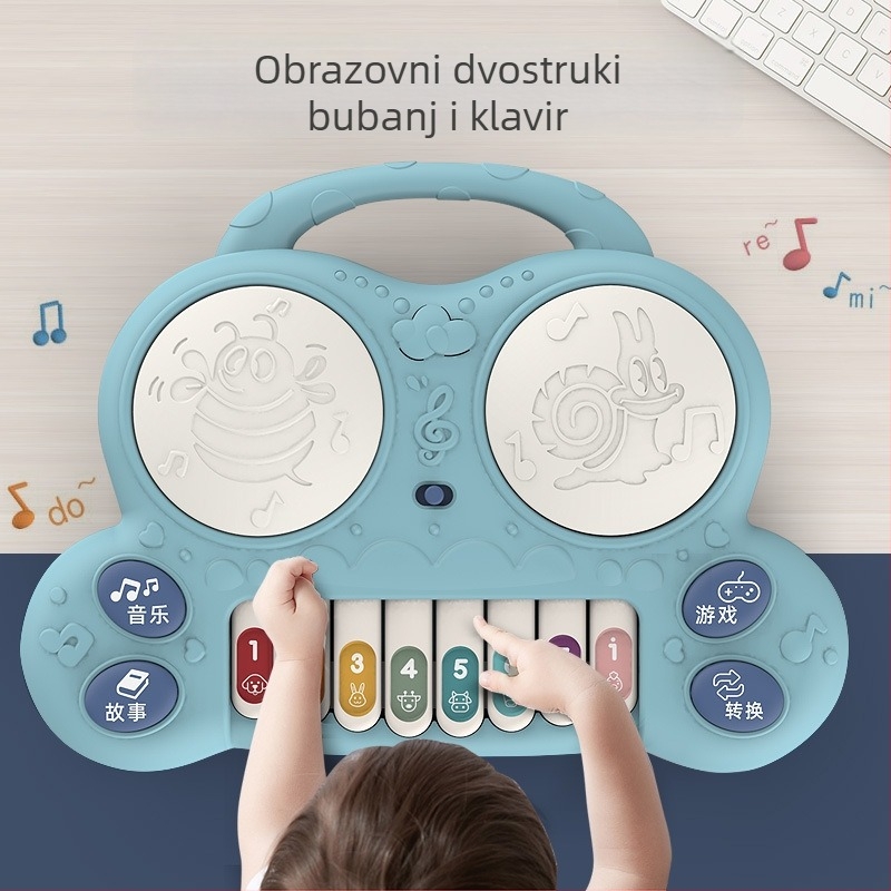 Dječja višenamjenska telefonska bubnjarska igračka za priču i glazbu, plastična, napajanje baterijama, bez memorije, za djecu 0–3 godine