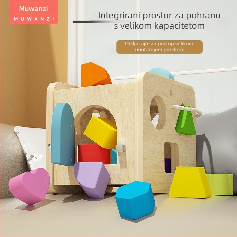 Drvena višefunkcionalna kocka za slaganje geometrijskih oblika — edukativna igračka za djecu 4–6 godina (Prilagodba: Da; Obrada: Logo OEM)