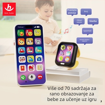 Edukativna igračka: simulirani mobitel-sat s dotikom i snimanjem fotografija; Materijal: Plastika; Napajanje: Litijeva baterija; Memorija: Nema memorije; Pogodno za djecu 4–6 godina