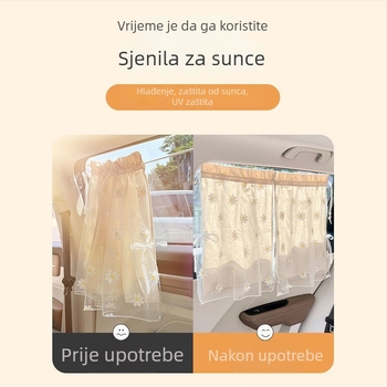 Auto sjenilo s čipkastim materijalom, visi s usisnom čašicom, univerzalna kompatibilnost, proziran tip, dvostruki sloj za zaštitu od sunca i topline