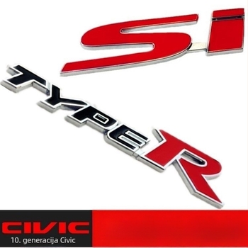 Metalni emblem Civic desete generacije, Type R stil, za prednji i stražnji dio automobila