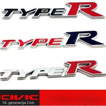 Metalni emblem Civic desete generacije, Type R stil, za prednji i stražnji dio automobila
