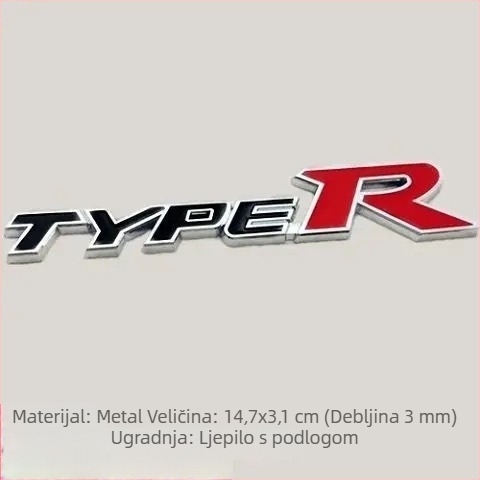 Metalni emblem Civic desete generacije, Type R stil, za prednji i stražnji dio automobila