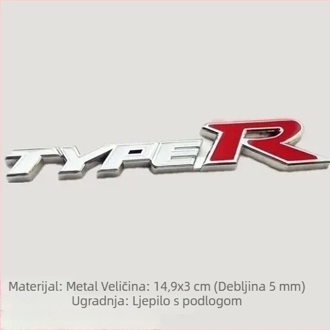 Metalni emblem Civic desete generacije, Type R stil, za prednji i stražnji dio automobila