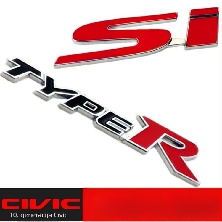 Metalni emblem Civic desete generacije, Type R stil, za prednji i stražnji dio automobila
