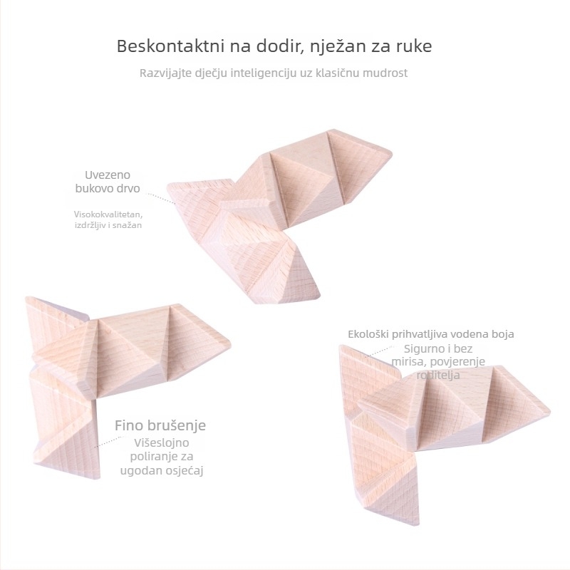 Drveni Kongming/Luban Lock set, 9 komada — edukativna zagonetka za otključavanje za djecu 7–14 godina