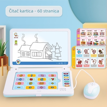 Učenjska mašina za djecu sa čitačom kartica, projekcijom i pločom za crtanje; memorija do 1 GB; napajanje obične baterije; uzrast 4–6 godina.