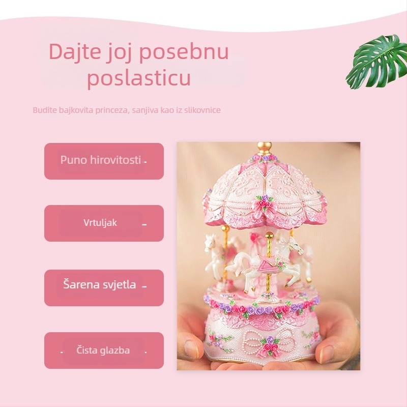 Karuselna glazbena kutija – mali dekorativni ukras, poklon za djecu za rođendan ili Valentinovo