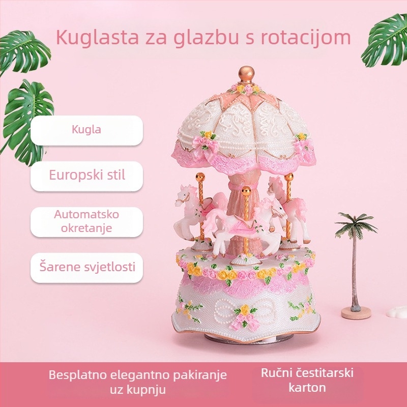Karuselna glazbena kutija – mali dekorativni ukras, poklon za djecu za rođendan ili Valentinovo