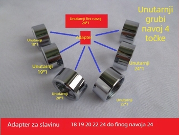 Bakarni adapter slavine s unutarnjim navojem 24, za aerator vode i crijevo za pranje automobila