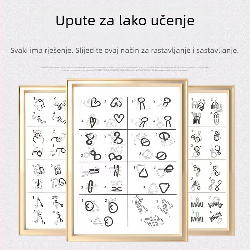 Kongming Lock/Luban Lock puzzle set, metal, ZLJK24, pakiranje mrežnom vrećicom, za dob 7–14 godina.