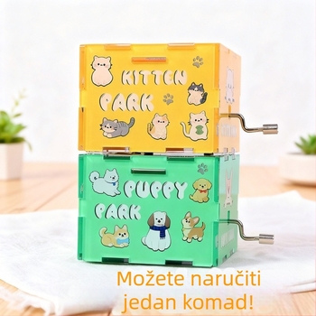 Louis akrilna muzička kutija s ručnim okretanjem — prilagodljiva slatka kućna životinja u karikaturi, moderni umjetnički stil, DIY sklapanje