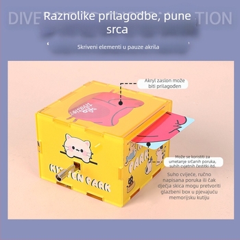 Louis akrilna muzička kutija s ručnim okretanjem — prilagodljiva slatka kućna životinja u karikaturi, moderni umjetnički stil, DIY sklapanje