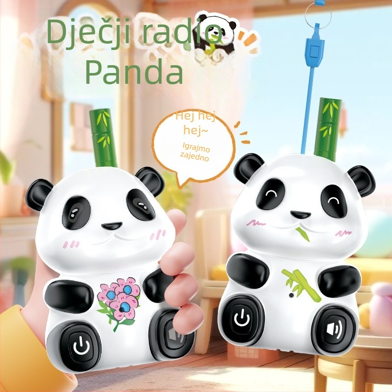 Panda-tematska dječja walkie-talkie igračka sa glazbom i emocionalnom interakcijom; plastična konstrukcija; napajana baterijama; za uzrast 4–6 godina.