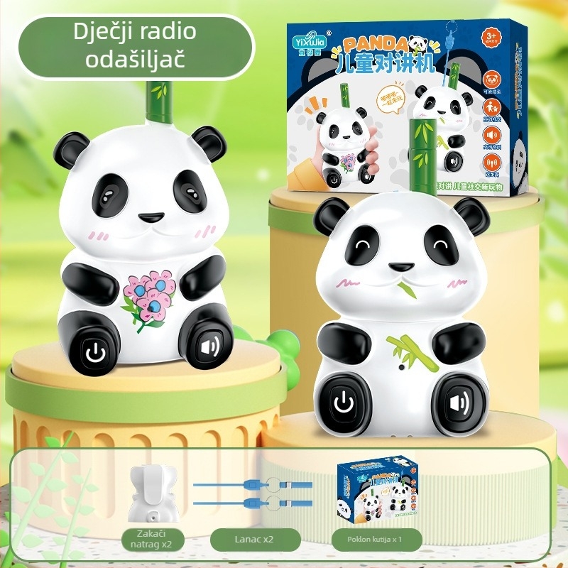 Panda-tematska dječja walkie-talkie igračka sa glazbom i emocionalnom interakcijom; plastična konstrukcija; napajana baterijama; za uzrast 4–6 godina.