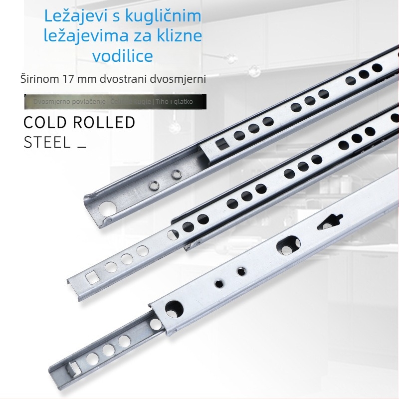 Dvodijelna vodilica za ladice sa tihim amortizerom i kugličnim ležajevima; galvanizirano čelična, elektroplatirani završni sloj, model 1710