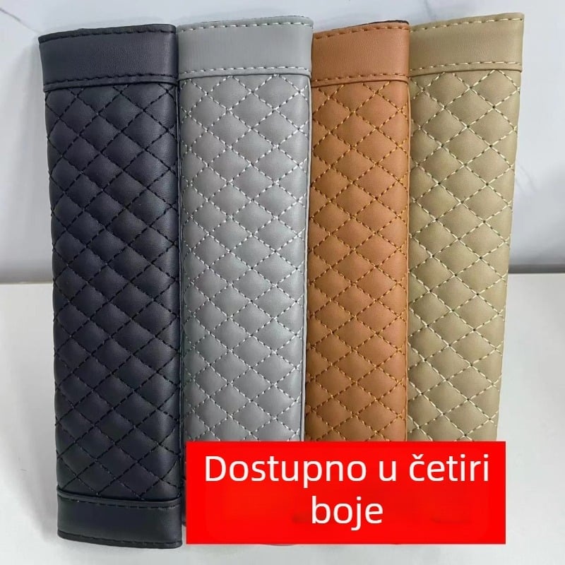Jastučić za ramenski dio automobilske sigurnosne pojase - lambskin koža, šivani uzorak, chezhimei, 70 g, bez logotipa