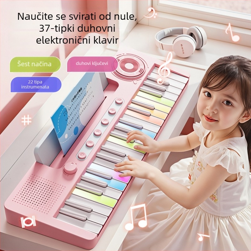 37-tipki elektronički piano za djecu početnike – plastično kućište; prikladno za uzrast 4–6 godina; pakiranje: kutija; video vodič dostupan