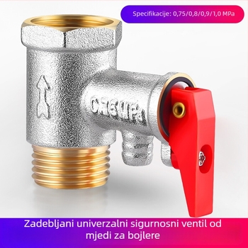 Ventil za grijanje vode – bakreno tijelo, jednostrani provjerni ventil, regulator tlaka, solarni sigurnosni ventil