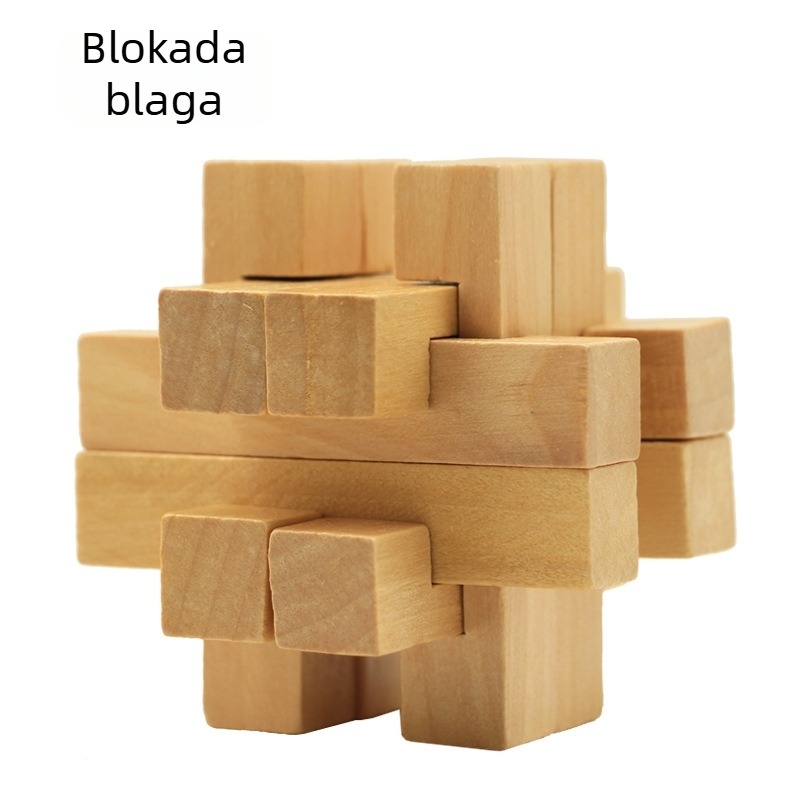 Drveni Kong Ming/Luban lock – ručna logička igra, DIY, za uzrast 7–14 godina