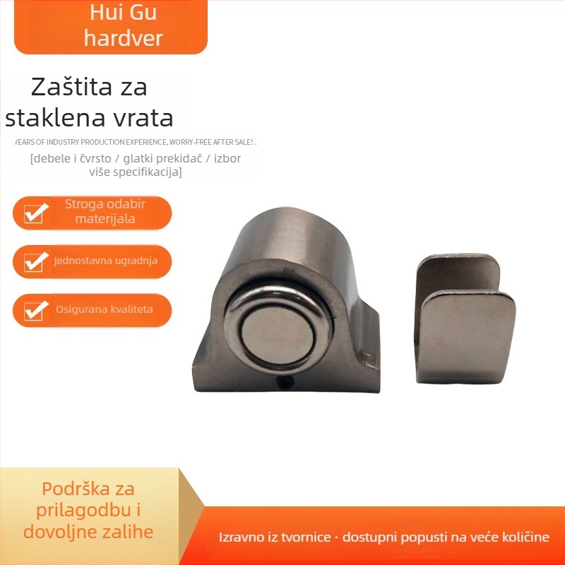 Stoper vrata s magnetskim U-klipom, podni montaža, model 306-26B, materijal zinkova legura + željezo, završna obrada pijeskovani nikl