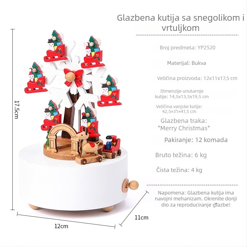Drvena glazbena kutija s karuselom – bukovo drvo, ručna izrada, bojena, gravirana, jednostavan i moderan stil