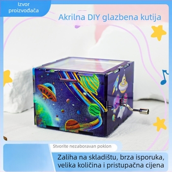Ručna okretna glazbena kutija, akrilna, prilagodljivi DIY, karikaturalnog stila, ispis logotipa dostupan