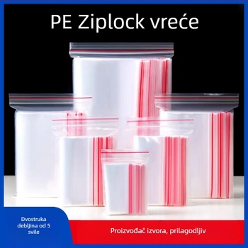 5 mil prozirna PE vrećica sa zatvaračem za pakiranje hrane, prilagodljiva duljina zatvaranja